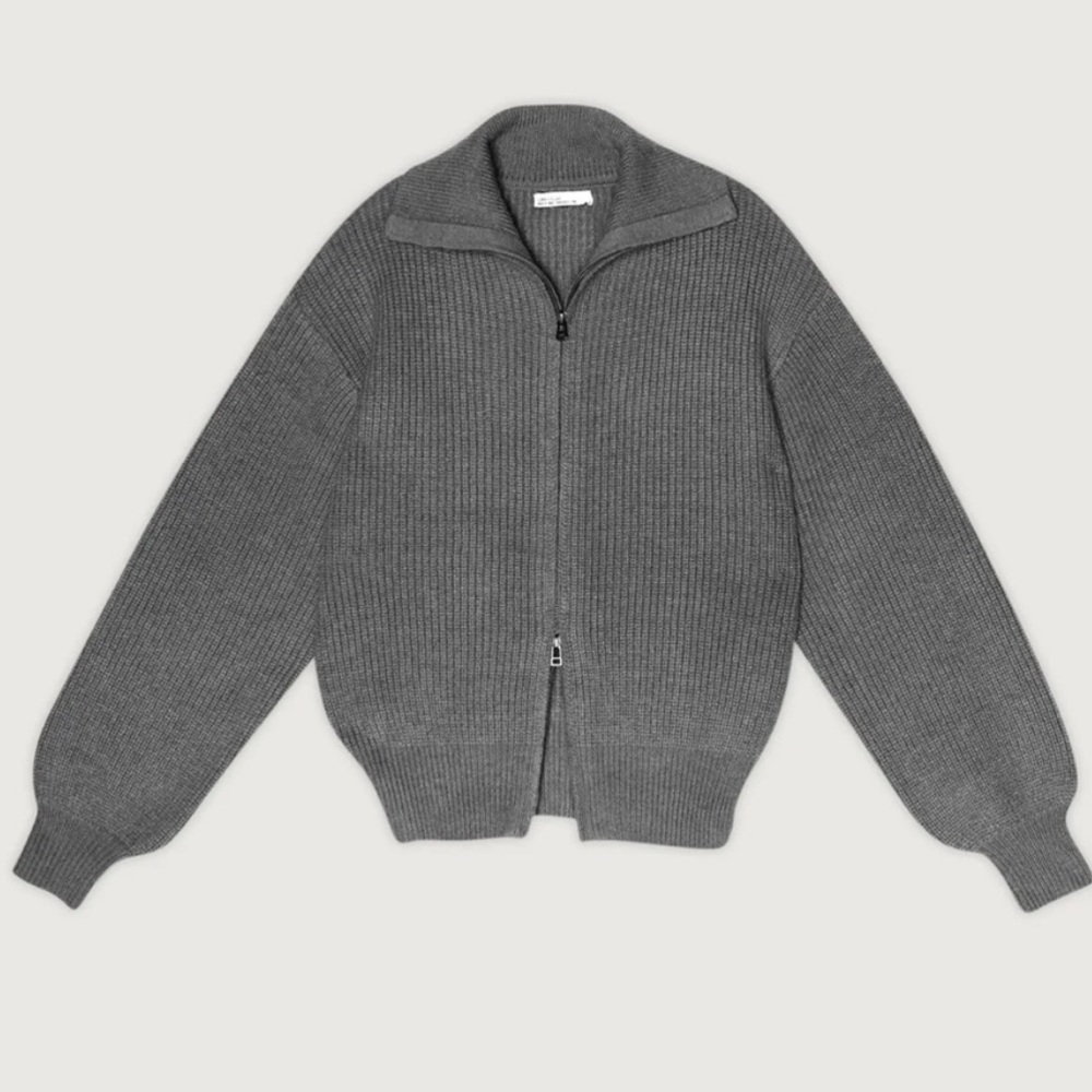 Grey Ribbed Full‑Zip Women's Sweater